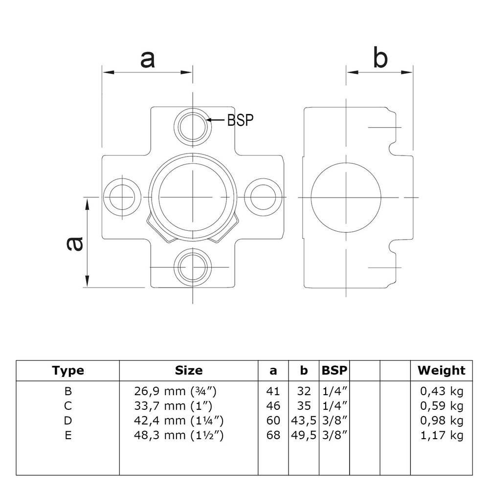 Doos 4-weg kruisstuk - zwart-C / 33,7 mm (20 stuks)